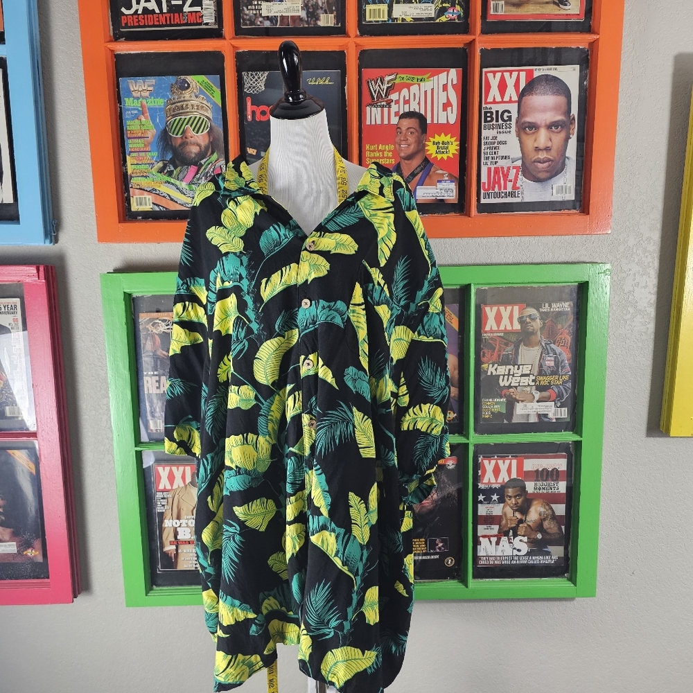 6XL Black/green/yellow button down Hawaiian
